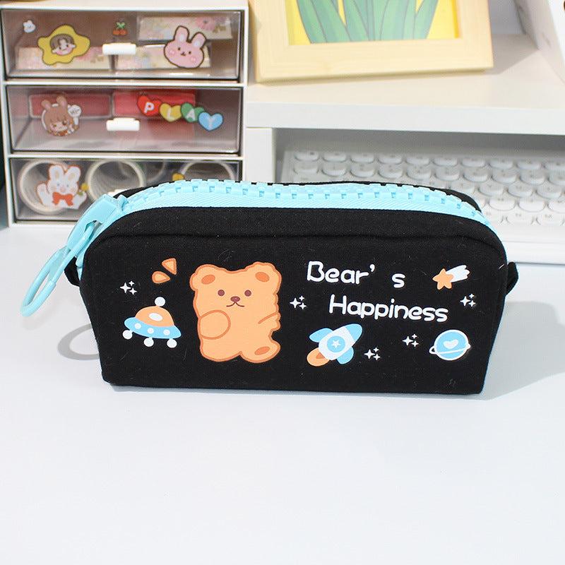 Wholesale Large Zipper and Large Capacity Cute Canvas Pen Bags
